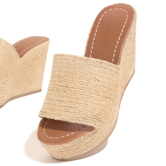 Jute Raffia Slip On Wedge Mules - Picture 5 of 10